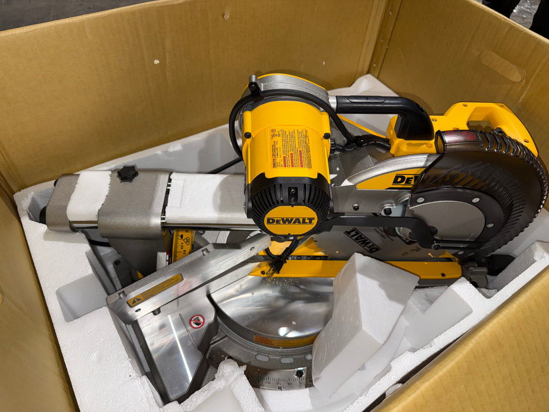 Sierra ingleteadora compuesta con cable DEWALT de 12 pulgadas y 15 amperios con bisel doble (caja abierta)