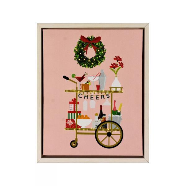 Lot # 658 Chic Christmas Cocktail Cart LED Accented Framed Wall Art, Multicolor
