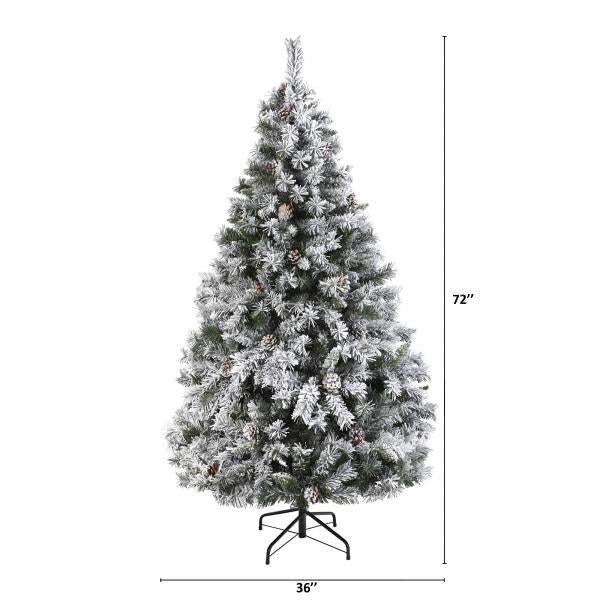 Lot # 1895 Nearly Natural 6ft. Flocked White River Mountain Pine Artificial Christmas Tree with Pinecones