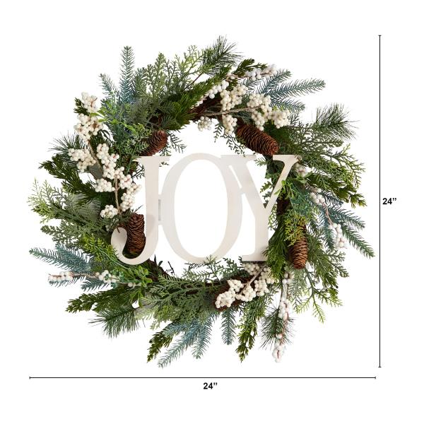 Lot # 1611 Nearly Natural 24in. Christmas Joy Greenery Holiday Artificial Wreath