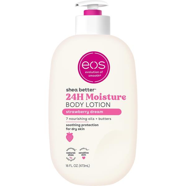 Lot # 378 eos Shea Better Body Lotion Strawberry Dream, 24-Hour Moisture Skin Care, Lightweight & Non-Greasy, Natural Shea, Vegan, Strawberry Body Lotion, 16 fl oz