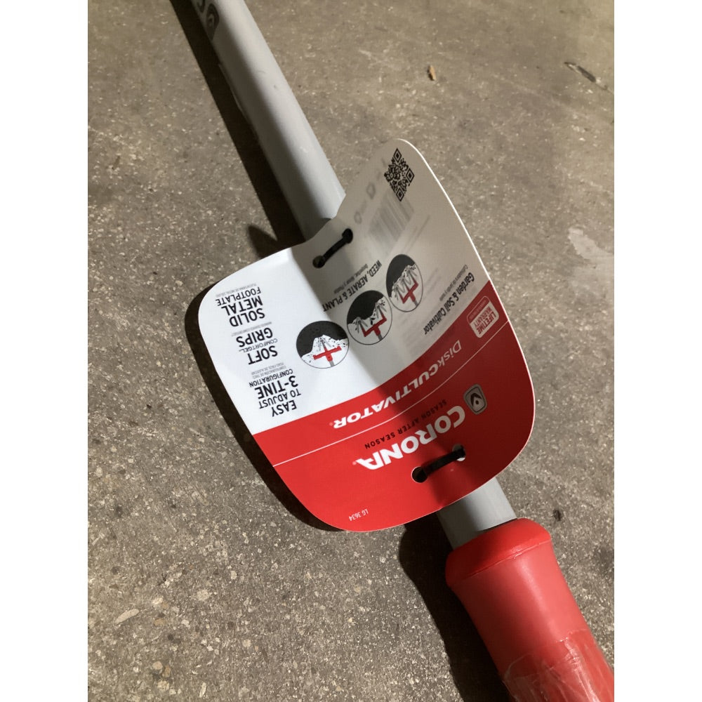 Lot # 1411 Corona DISK CULTIVATOR LG 3034 - Weed, Aerate & Plant - Easy Adjust 3-Tine, Soft Grips, Solid Metal Footplate - Red/Gray