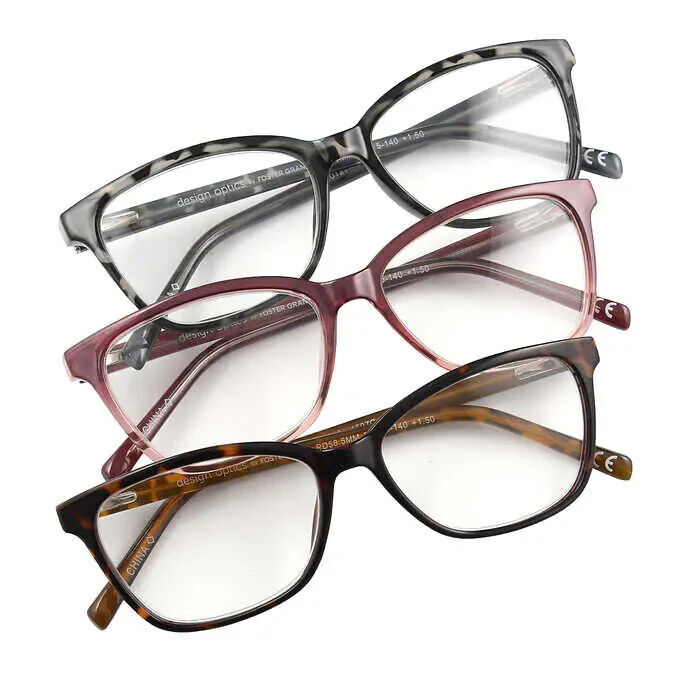 Design Optics by Foster Grant Kiersey Plastic Square Reading Glasses, 3-pk,+1.50