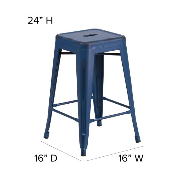 Lot # 1912 Flash Furniture Kai Commercial Grade 24" High Backless White Metal Indoor-Outdoor Counter Height Stool with Square Seat