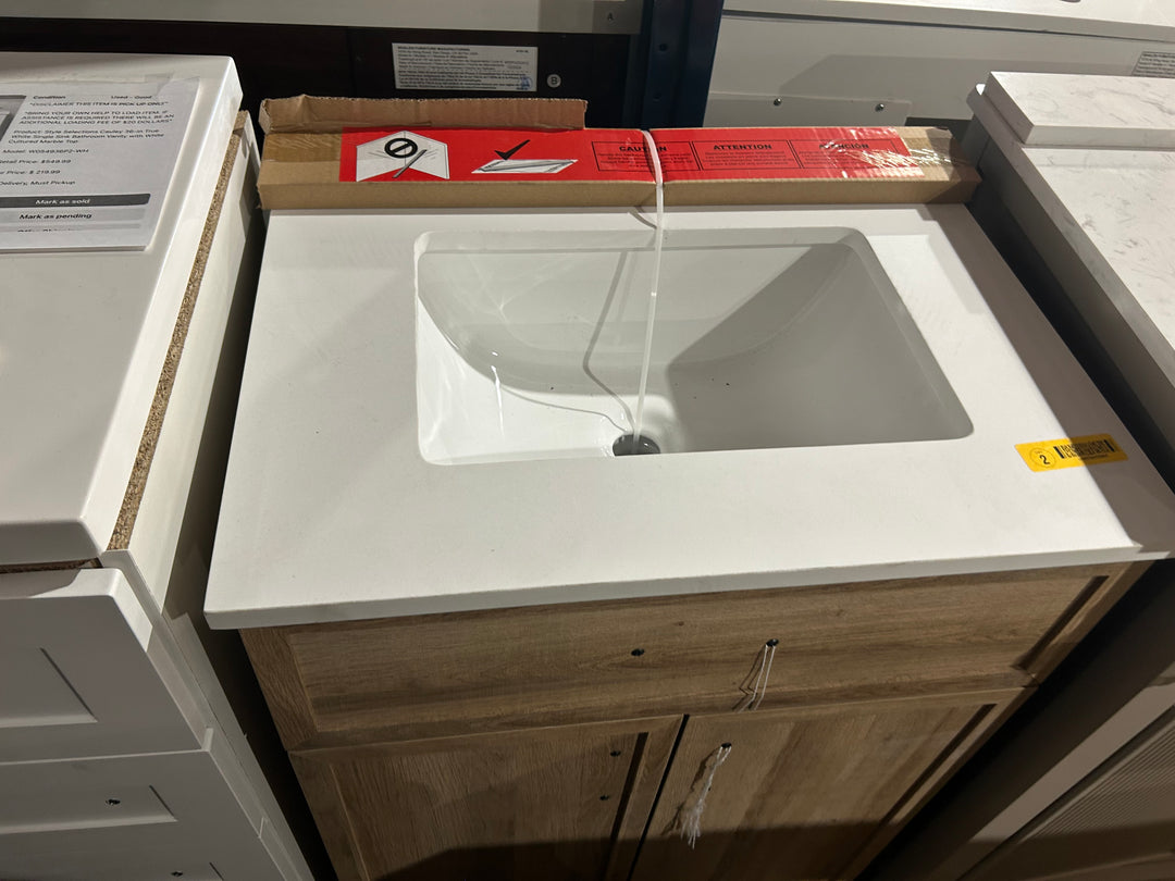 Style Selections Dolton 24-in Light Natural Oak Undermount Single sink Bathroom Vanity with White Engineered marble Top (damaged)