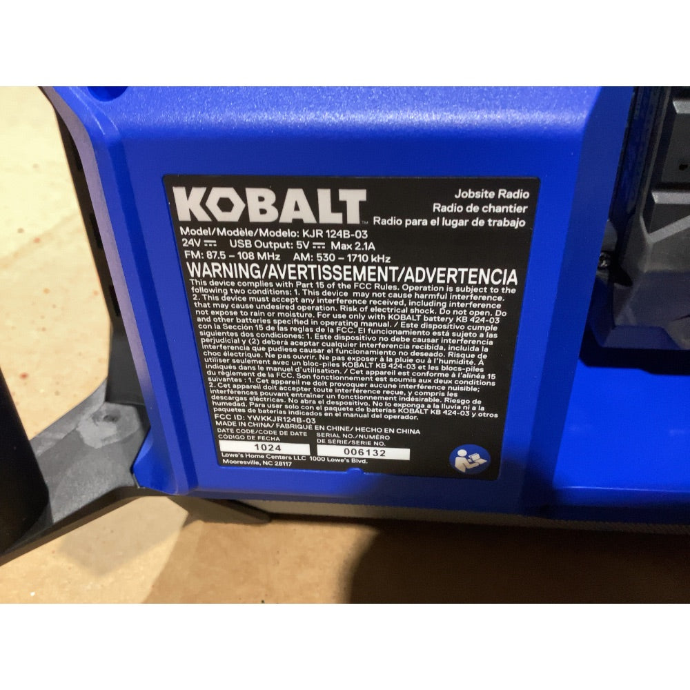 Lot # 159 KOBALT Jobsite Radio KJR 124B-03 BlueBlack $1.10