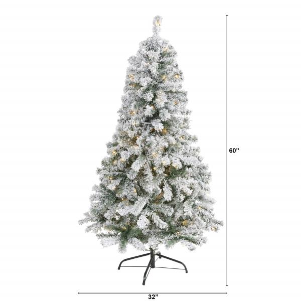 Lot # 1893 Nearly Natural 5ft. Flocked Rock Springs Spruce Artificial Christmas Tree with 150 Clear LED Lights