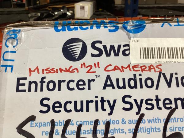 Lot # 849 Swann 4K Security Camera System, 4 Indoor/Outdoor Wired 8MP Bullet Cameras,8 Channel DVR with 2TB,Color Night Vision, True Detect, 24/7 Home Surveillance, IP66 Weatherproof, Spotlights, Siren & Mic