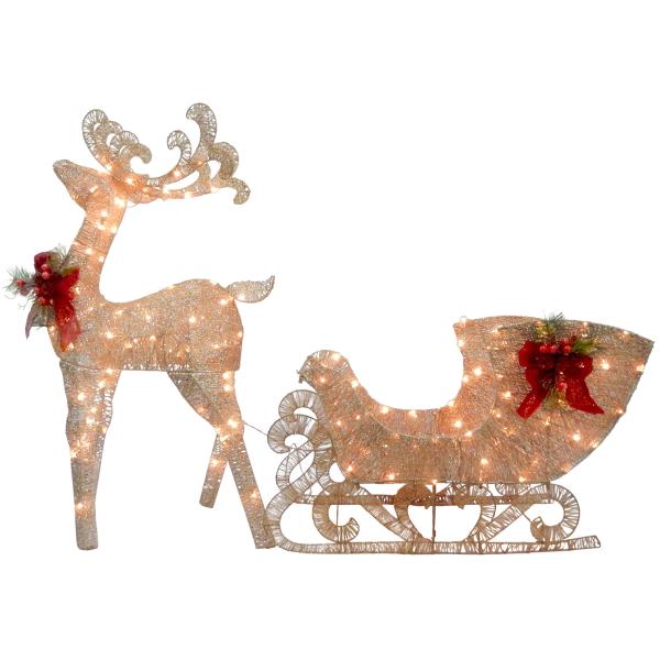 Lot # 1599 National Tree 48in. Champagne Reindeer Pulling Sleigh