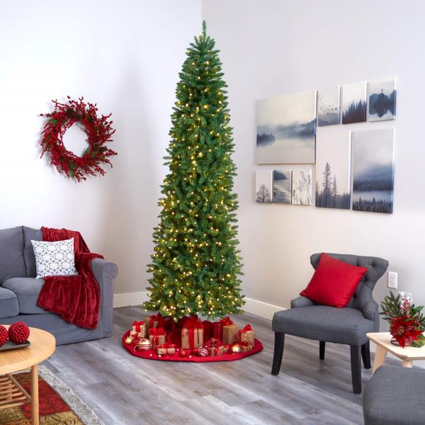 Lot # 1896 Nearly Natural 9ft. Slim Green Mountain Pine Artificial Christmas Tree with 600 Clear LED Lights