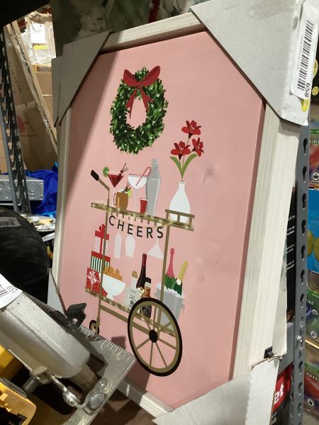 Lot # 658 Chic Christmas Cocktail Cart LED Accented Framed Wall Art, Multicolor