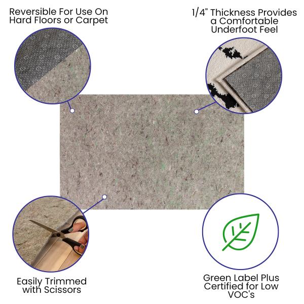 Lot # 2123 Flash Furniture Minnie Slide-Stop® Multi-Surface Reversible Non-Slip Cushion Rug Pad, 1/4" Thick, Floor Protection, for 5'x8' Area Rug, Gray