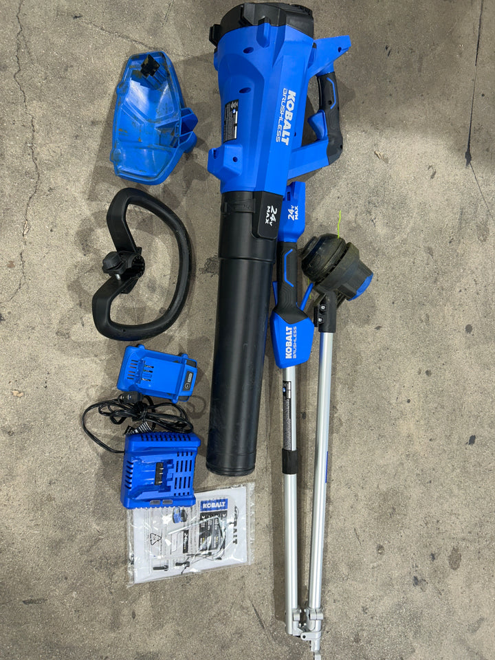 Kit combinado de recortadora de hilo y soplador de hojas inalámbrico Kobalt de 24 voltios (batería y cargador incluidos) (usado)