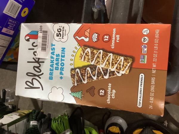 Lot # 1103 Blakes Prot. Breakfast Bars 24ct $30.00