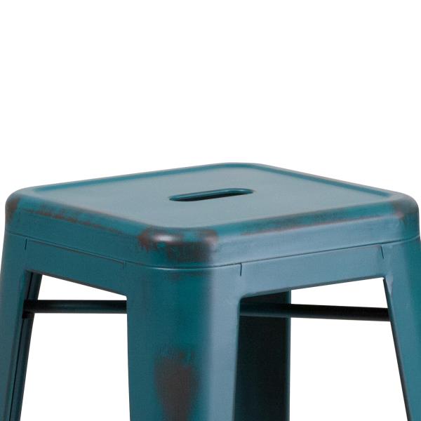 Lot # 2285 Flash Furniture Kai Commercial Grade 30" High Backless Distressed Kelly Blue-Teal Metal Indoor-Outdoor Barstool