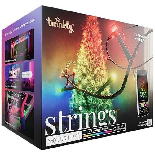 Twinkly Strings 750 LED RGB, Including White, Mappable LED Lights Outdoor and Indoor, Christmas Lights, Smart LED Lights, Mappable LEDs, Compatible with Alexa,Google Home, IP44, Green Wire, 197FT (OPEN BOX)