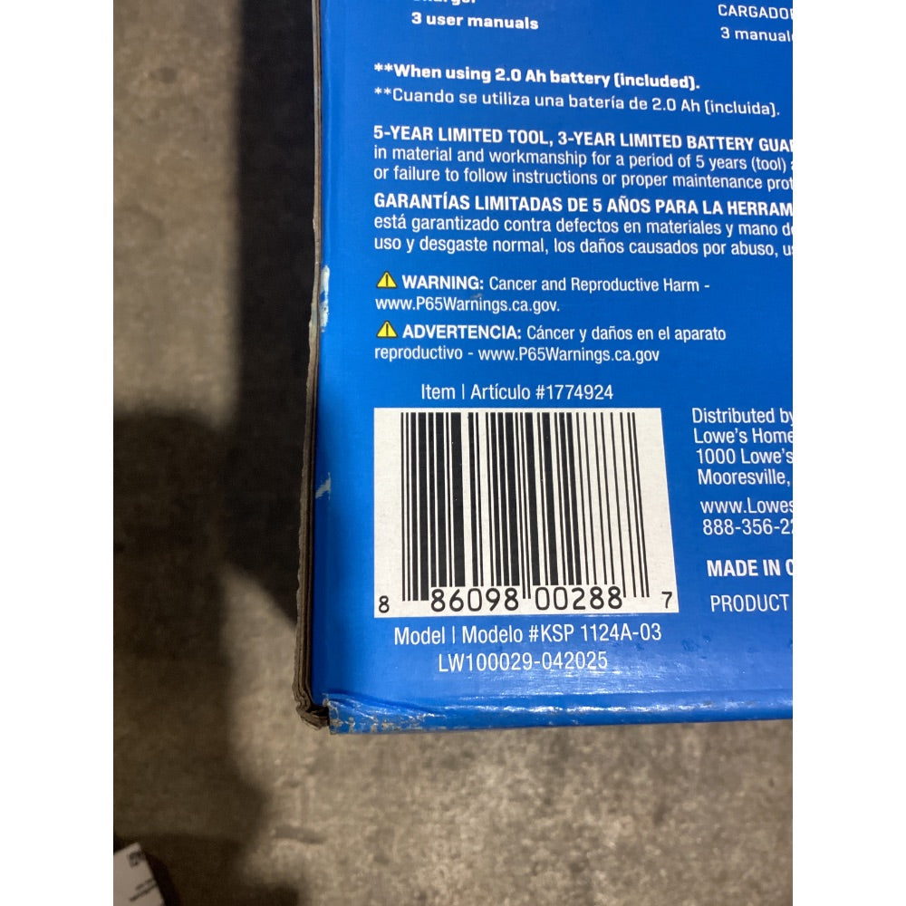 Lot # 83 Kobalt KSP 1124A-03 Sprayer $100