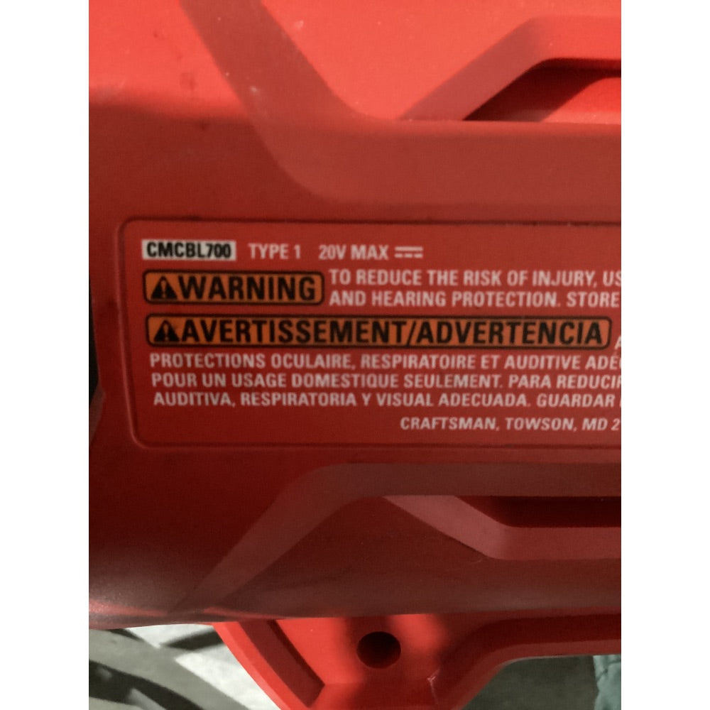 Lot # 1287 CRAFTSMAN 20V MAX CMCBL700 Cordless Handheld Leaf Blower, Red & Black
