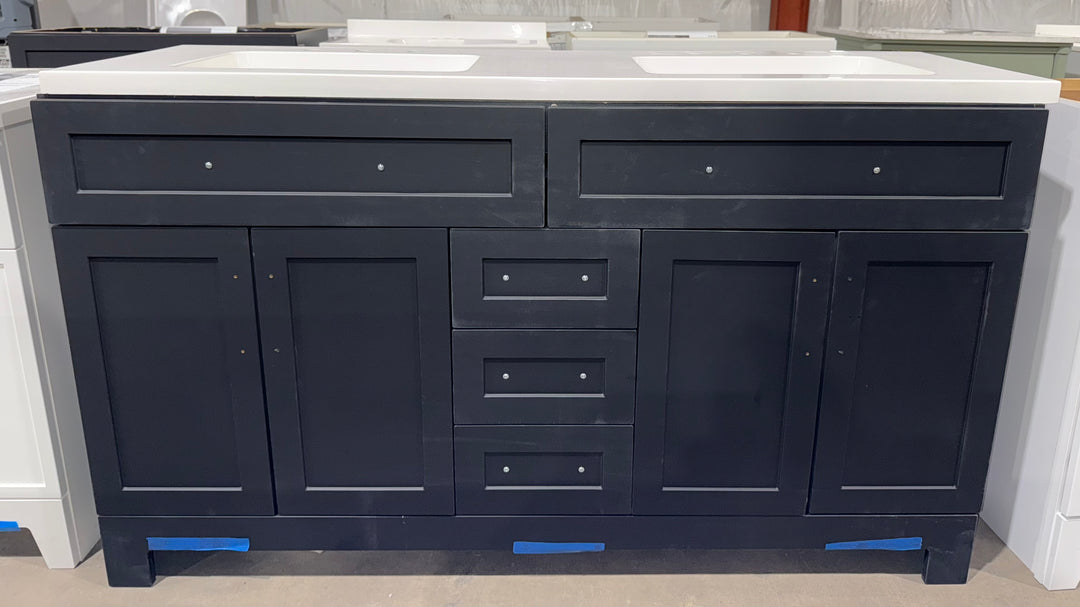 Style Selections Cauley 60-in Black Double Sink Bathroom Vanity with White Cultured Marble Top