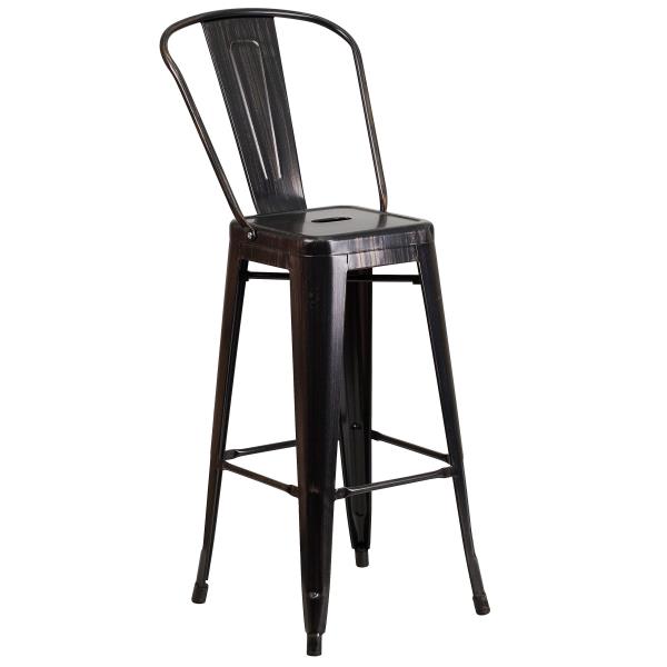 Lot # 2128 Flash Furniture Commercial Grade 30" High Black-Antique Gold Metal Indoor-Outdoor Barstool with Removable Back