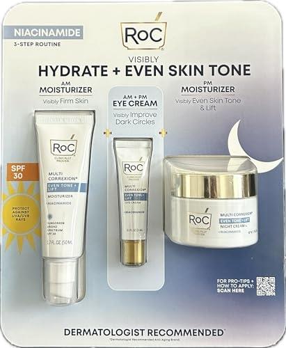 RoC Multi-Correxion Anti-aging Bundle | Daily Face Moisturizer with SPF 30 (1.7 Oz) + Facial Night Cream with Niacinamide (1.7 Oz) + Anti-aging Eye Cream (0.5 oz)