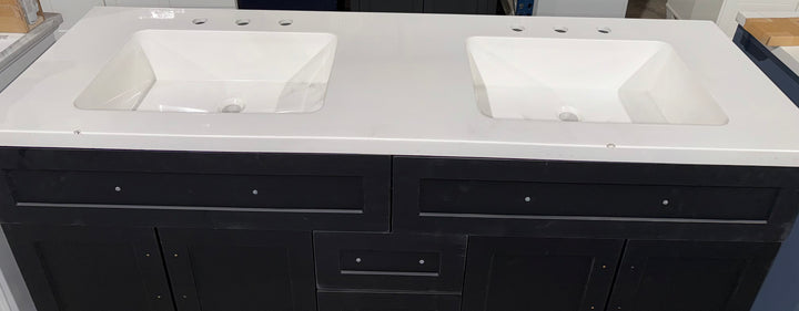 Style Selections Cauley 60-in Black Double Sink Bathroom Vanity with White Cultured Marble Top Damaged
