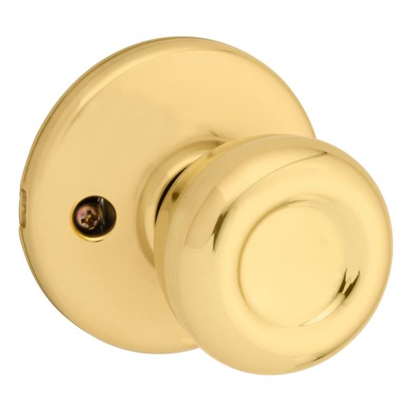 Lot # 393 Kwikset Tylo Interior Passage Door Knob, Handle For Closet and Hallway Doors, Non-Locking Doorknob in Polished Brass