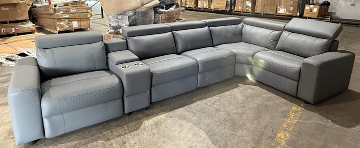 Electric Reclining Sofa 128" Gray Leathaire (Open Box)
