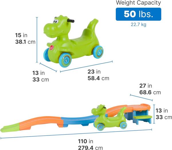 Lot # 1618 Step2 Dino Dash Up & Down Roller Coaster Kids Ride On Toy, Push Car, Indoor/Outdoor Playset, Made of Durable Plastic, Max Weight 50 lbs., for Toddlers 2-5 Years Old