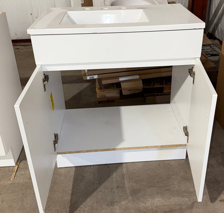 Project Source Dover 30-in True White Single Sink Bathroom Vanity with White Cultured Marble Top Damaged (MP ONLY)