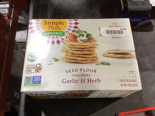 Lot # 1130 Simple Mills Org Seed Crackers GH 2x10oz $13.99