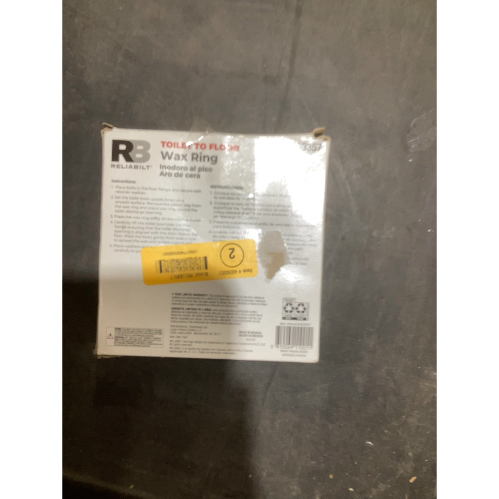 Lot # 1600 Reliabilt Wax Ring - Toilet to Floor