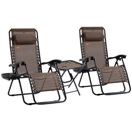 Lot # 1904 Outsunny Zero Gravity Chair Set with Folding Table & Cup Holder Trays Brown