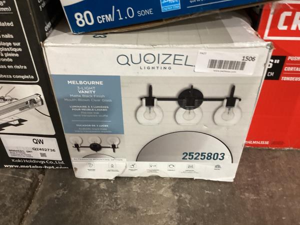 Lot # 1506 Quoizel Melbourne 20-Inches 3 -Light Matte Black Transitional Vanity Light