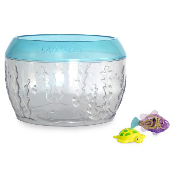 Lot # 410 Catstages Meow-smerizing Fish Bowl for Cats with Two Water Cat Toys, Electronic Swimming Fish and Floating Turtle Included, Blue