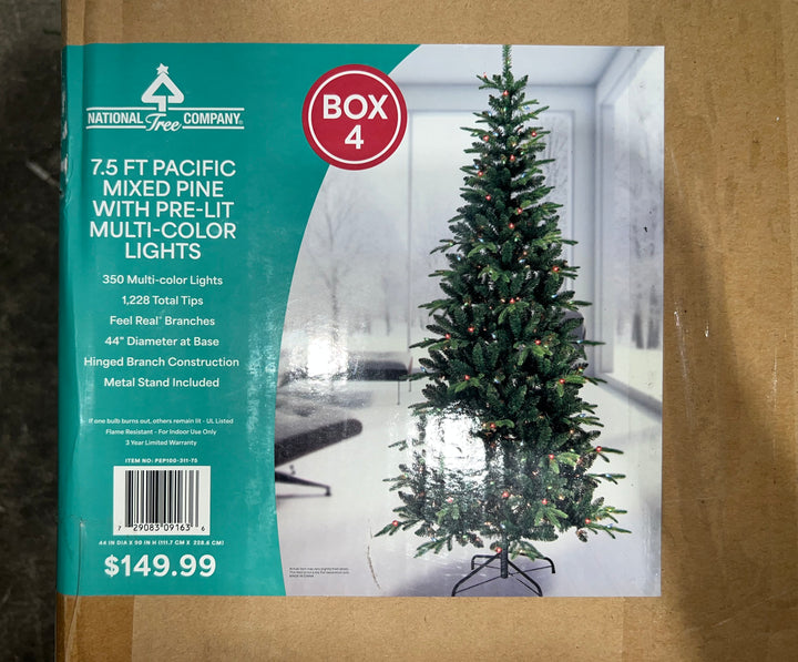 National Tree Company 7.5-ft. Pacific Mixed Pine Pre-Lit Multi-Color Lights Artificial Christmas Tree (open box)