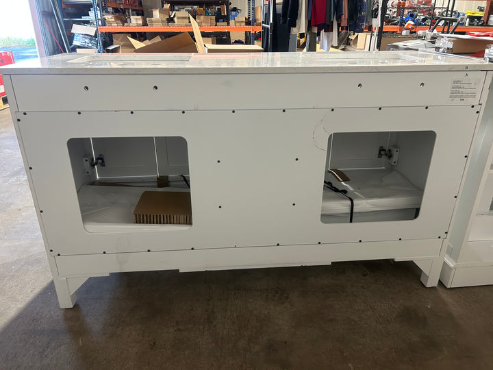 allen + roth Crest Hill 60-in White Undermount Double Sink Bathroom Vanity with Engineered Carrara Engineered Marble Top (open box)