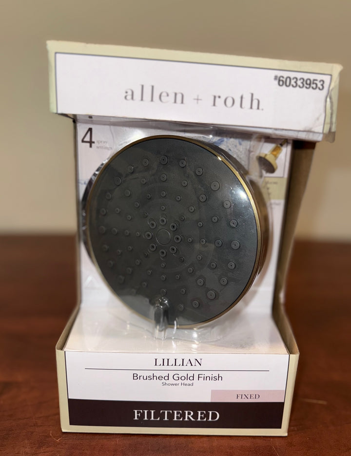 allen + roth Lillian 4 -Spray Brushed Gold 5.91-in Round Filtered Shower Head