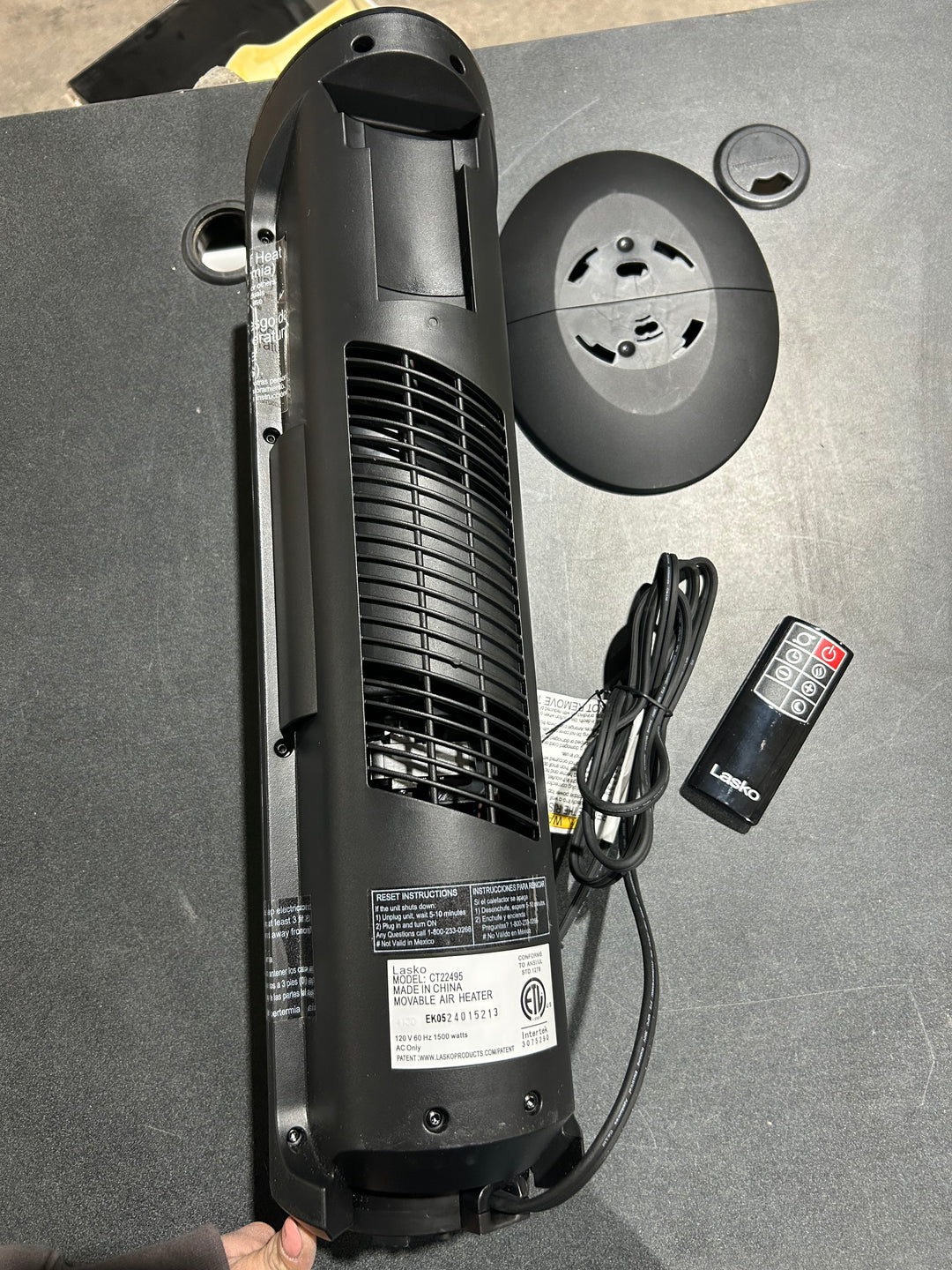 Lasko Ceramic Tower Heater with Remote Control, Black (used) (MP only)