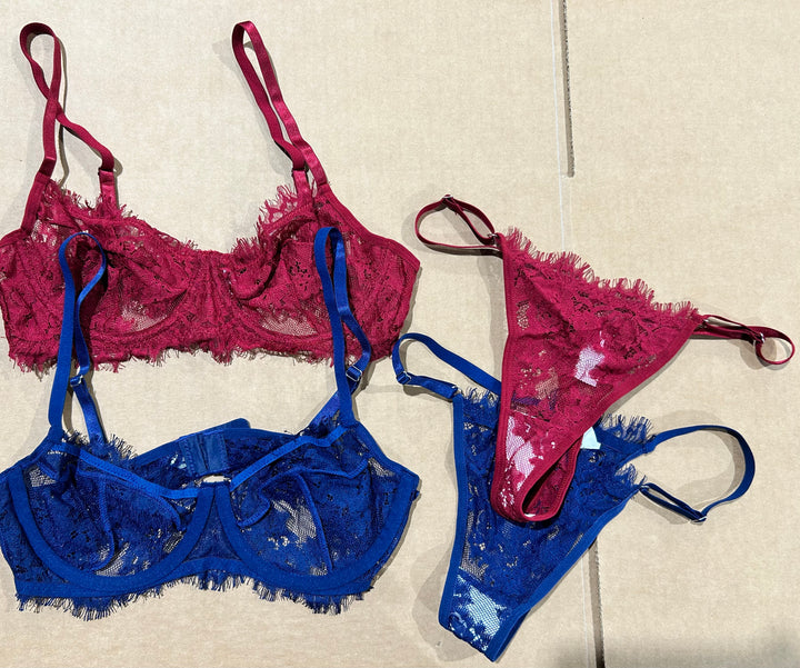 Burgundy & Blue Lace Bralette& Thong Sets, Size S (new)