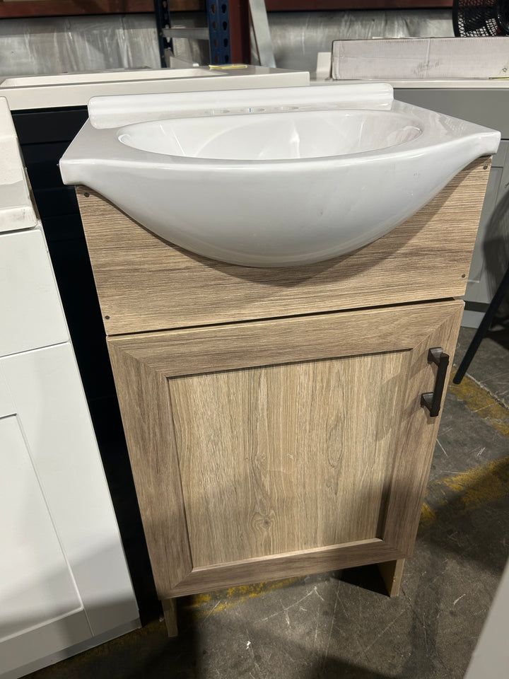 Project Source Euro 18-in Sandstone Single Sink Bathroom Vanity with White Cultured Marble Top (open box)