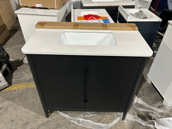 Origin 21 Jenkins 36-in Black Undermount Single Sink Bathroom Vanity with White Engineered Stone Top (open box)
