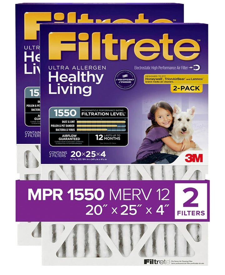 The 3M Filtrete Ultra Allergen Reduction Deep Pleat 20x25x4 Air Filter 2-pack (New)