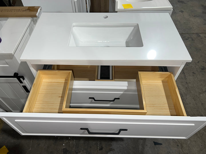 allen + roth Renzo 36-in White Undermount Single Sink Bathroom Vanity with White Top (DAMAGED) (DONT LIST) (MP ONLY)