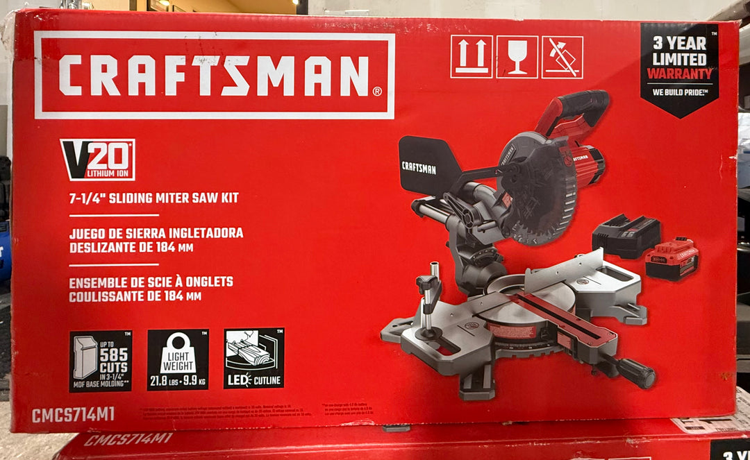 CRAFTSMAN V20 7-1/4-in 20-volt Single Bevel Sliding Compound Cordless Miter Saw Kit