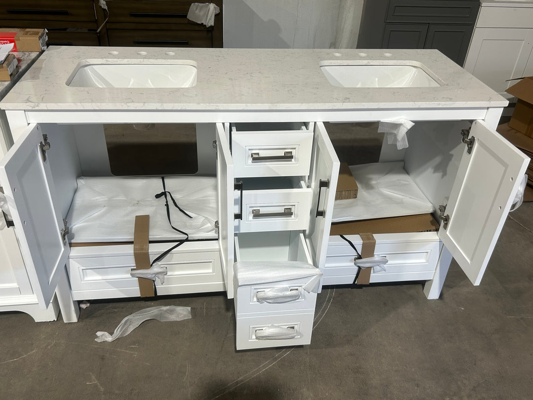 allen + roth Crest Hill 60-in White Undermount Double Sink Bathroom Vanity with Engineered Carrara Engineered Marble Top (open box)