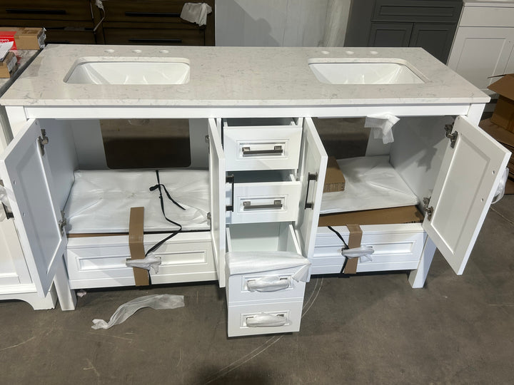 allen + roth Crest Hill 60-in White Undermount Double Sink Bathroom Vanity with Engineered Carrara Engineered Marble Top (open box)