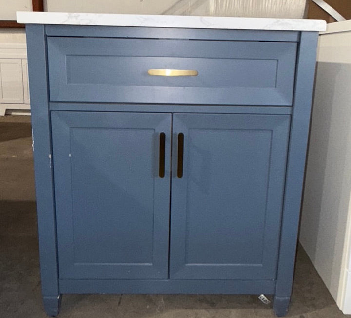 allen + roth Roveland 30-in Royal Navy Undermount Single Sink Bathroom Vanity with Natural Carrara Natural Marble Top (damaged)