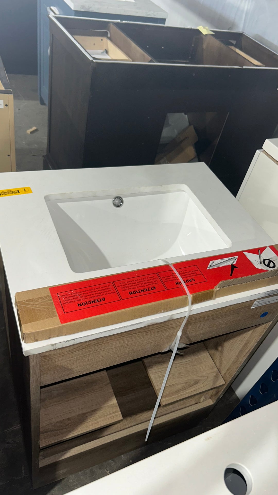 Style Selections Dolton 24-in Light Natural Oak Undermount Single sink Bathroom Vanity with White Engineered marble Top (damaged)