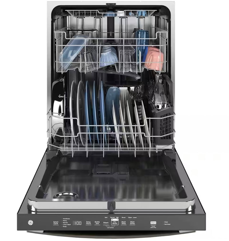 GE 24 in. Black Top Control Built-In Tall Tub Dishwasher with 3rd Rack, Bottle Jets, 45 dBA